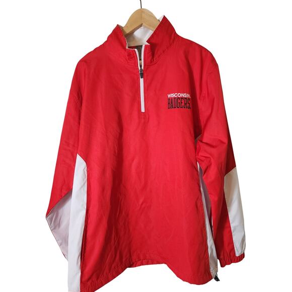 WISCONSIN BADGERS Knights Apparel Red White Pullover Windbreaker Jacket NWT SZ L - Picture 1 of 11
